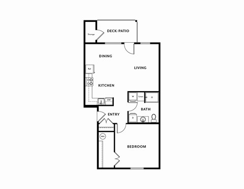 Floor plan for 1 bed, 1 bath, 800 sqft